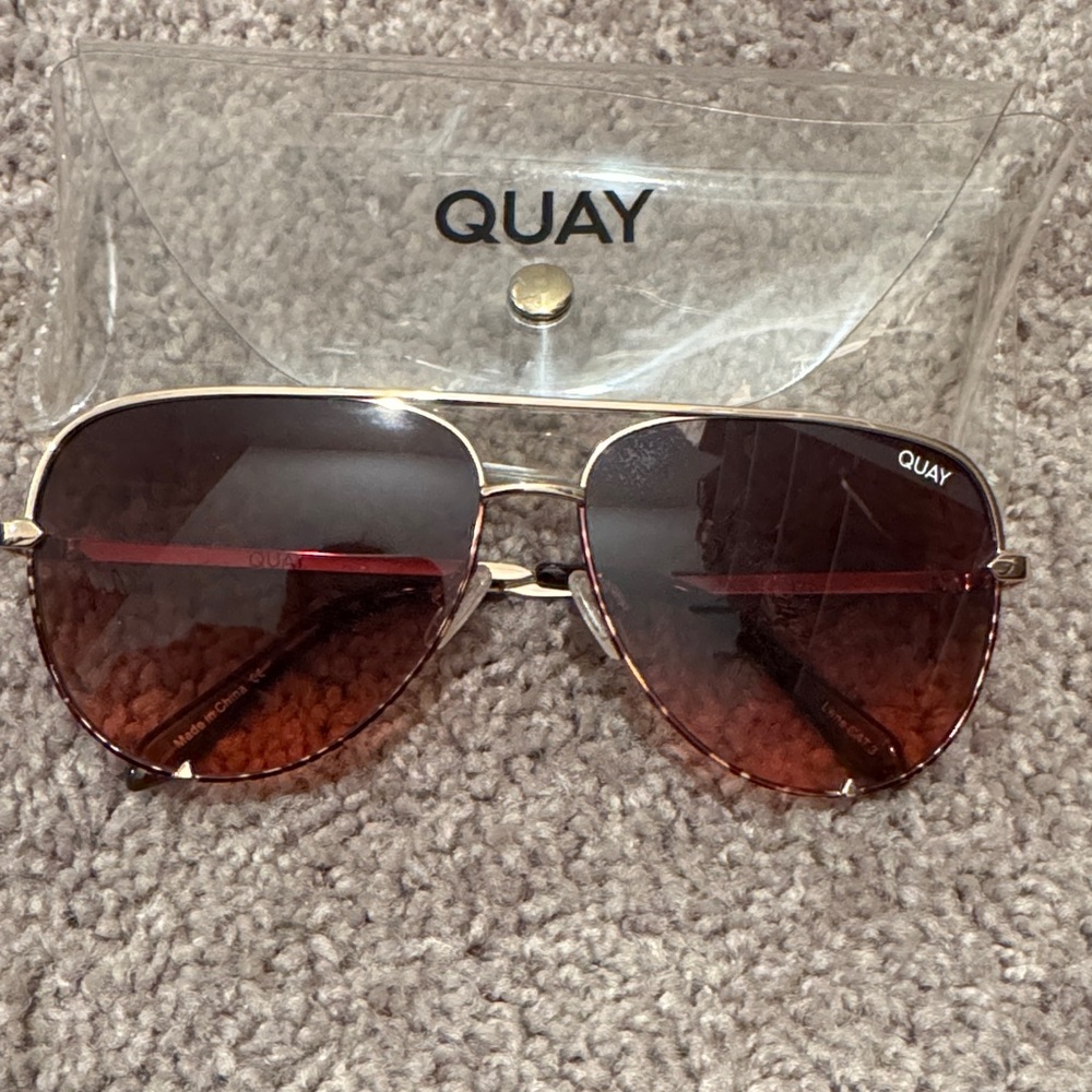 Quay Australia Gold and Brown Aviator Sunglasses